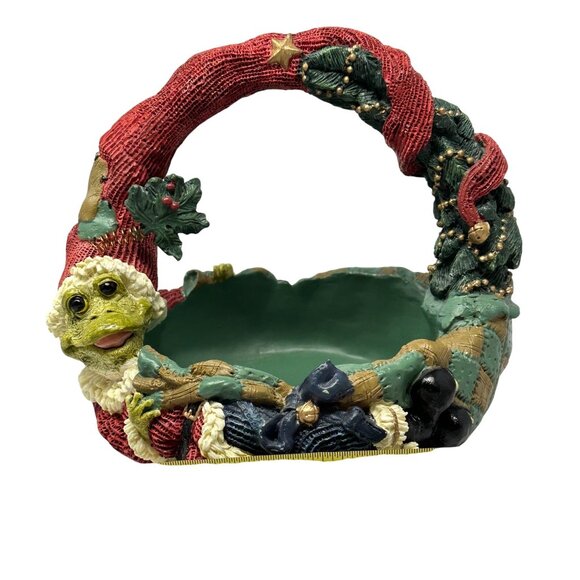 Mistletoad Santa Basket Christmas Candy Dish Resin Holiday Decoration Kitsch - Picture 10 of 10